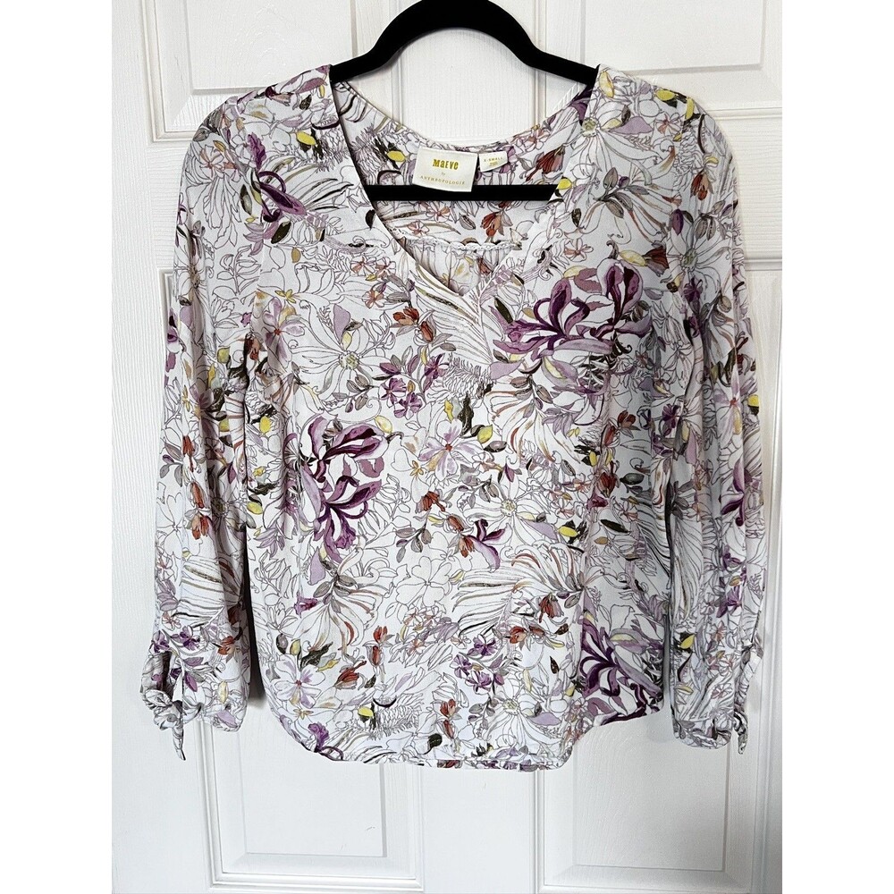 Maeve By Anthropologie Pernille Floral Womens Top Size XS Tie Sleeve EUC